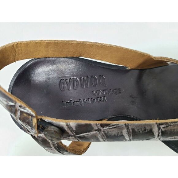 CYDWOQ VINTAGE BLACK SILVER GATOR LEATHER STRAPPY SANDALS KITTEN HEEL SIZE 37 US - Picture 6 of 8